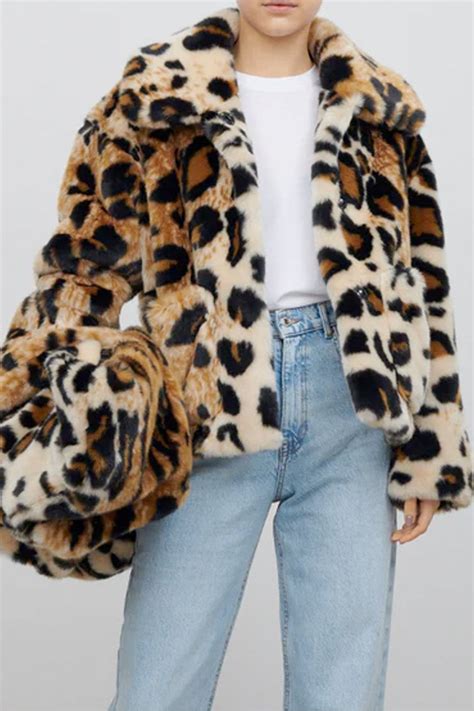 faux fur leopard coat women|women's leopard faux fur coat.